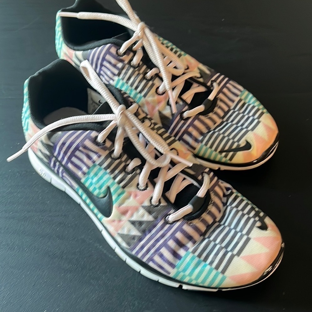 Women’s Nike Free sneakers, size 6.5, teal pink black stripes